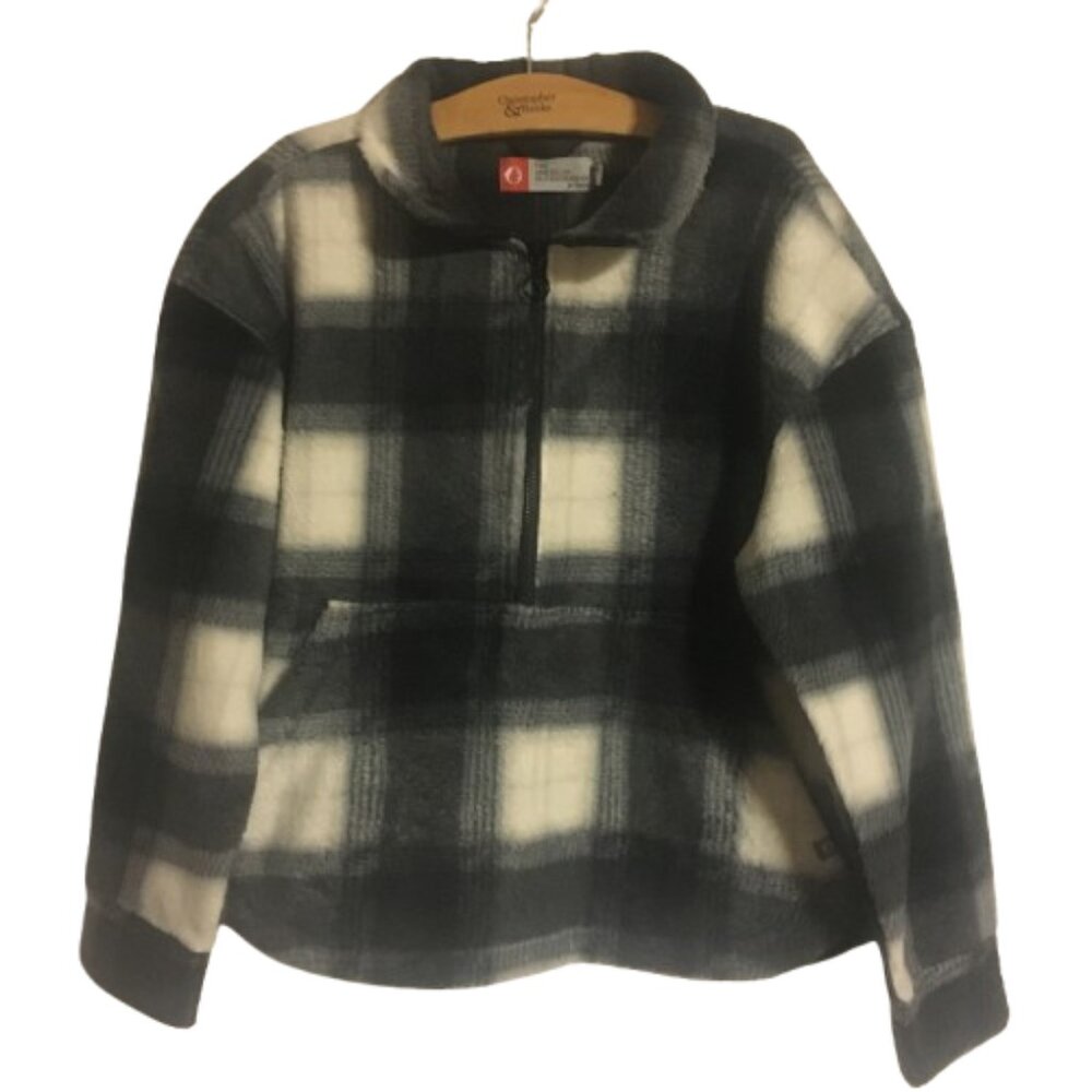 American Outdoorsman Fleece Pullover Black and White Plaid Size Large NWT